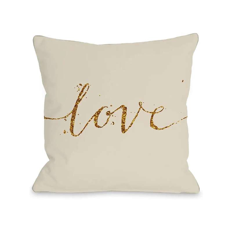 Love 18" x 18" Throw Pillow, Cream/Gold