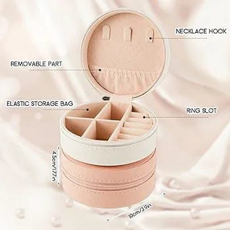Bridesmaid Gift Boxes, Travel Organizer, Small Round Faux Leather, White, Pink. Bridesmaid Gift Boxes, Travel Organizer, Small Round Faux Leather, White, Pink.