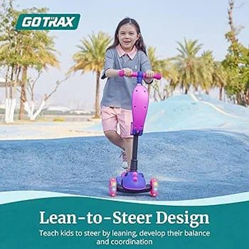 Gotrax KS3 Pro Folding Kick Scooter for Kids, One Key Removable Seat & 3 Extra Wide PU Light-Up Wheels and Anti-Slip Deck, Adjustable Height Handlebar and Lean-to-Steer Scooter for Children Aged 2-8.