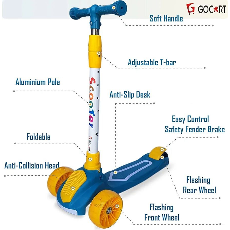 GOCART WITH G LOGO Kids Scooter with 3 Wheel Foldable Height Adjustable Handle Design Sport Kick Scooter (ABS Plastic). GOCART WITH G LOGO Kids Scooter with 3 Wheel Foldable Height Adjustable Handle Design Sport Kick Scooter (ABS Plastic).