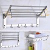 40-80cm Stainless Steel Bathroom Towel Rack Shelf with Foldable Double Wall Mounted Towel Bar and Double Rails with Hooks 5.27 (Size : 80cm).