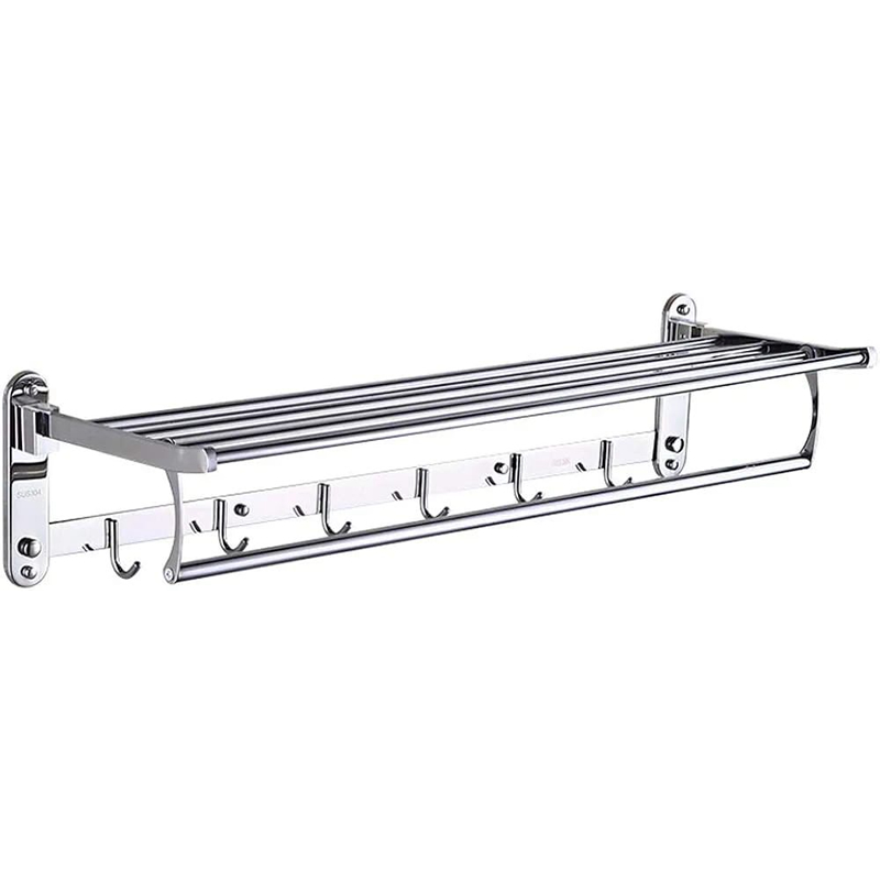 40-80cm Stainless Steel Bathroom Towel Rack Shelf with Foldable Double Wall Mounted Towel Bar and Double Rails with Hooks 5.27 (Size : 80cm). 40-80cm Stainless Steel Bathroom Towel Rack Shelf with Foldable Double Wall Mounted Towel Bar and Double Rails with Hooks 5.27 (Size : 80cm).