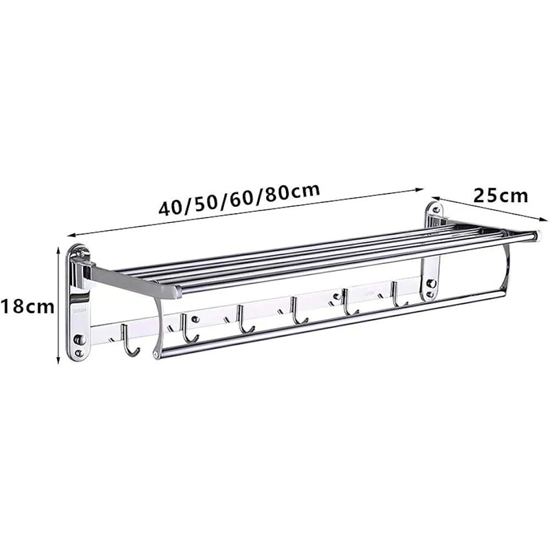 40-80cm Stainless Steel Bathroom Towel Rack Shelf with Foldable Double Wall Mounted Towel Bar and Double Rails with Hooks 5.27 (Size : 80cm). 40-80cm Stainless Steel Bathroom Towel Rack Shelf with Foldable Double Wall Mounted Towel Bar and Double Rails with Hooks 5.27 (Size : 80cm).