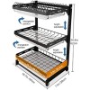 Black Stainless Steel Dish Drying Organizer, Fruit and Vegetable Storage Basket with Drainer and 3 Hanging Hooks, Utensil Organizer for Storing Plates, Bowls.