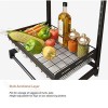 Black Stainless Steel Dish Drying Organizer, Fruit and Vegetable Storage Basket with Drainer and 3 Hanging Hooks, Utensil Organizer for Storing Plates, Bowls.