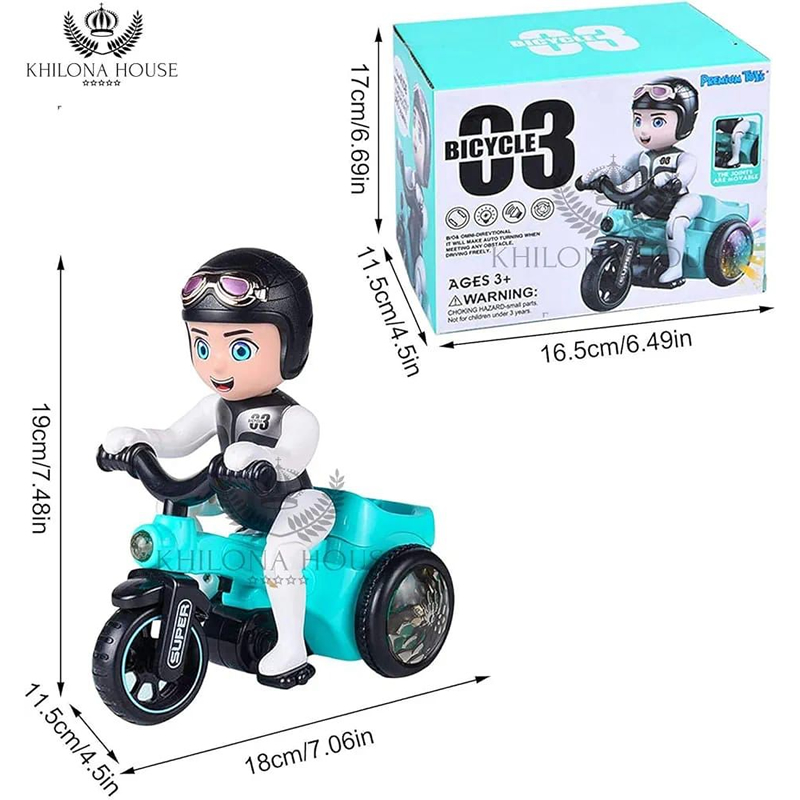 Khilona House Cartoon Tricycle Stunt Toy Electric Motorcycle Car, Pedals, musical battery toy, Does Wheelies and Automatic 360-Degree Turns, Lights And Sound Vehicles Toys, Mini Stunt Car, Three Wheeled Bicycle For Toddlers Baby Kids Children Birthday Khilona House Cartoon Tricycle Stunt Toy Electric Motorcycle Car, Pedals, musical battery toy, Does Wheelies and Automatic 360-Degree Turns, Lights And Sound Vehicles Toys, Mini Stunt Car, Three Wheeled Bicycle For Toddlers Baby Kids Children Birthday