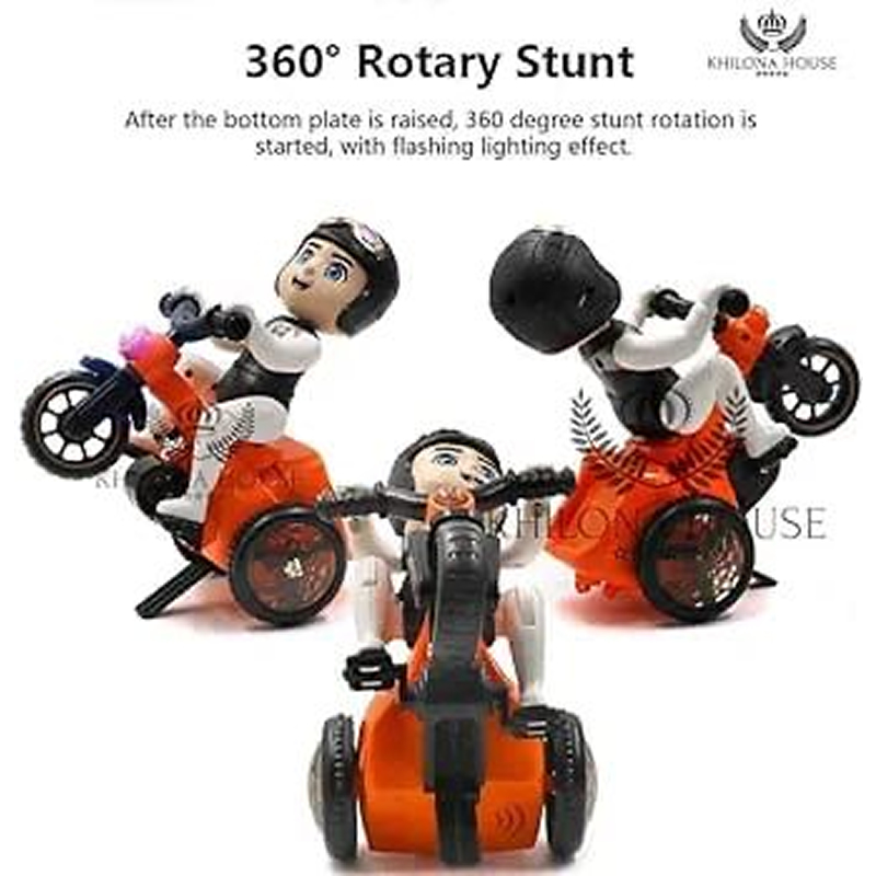Khilona House Cartoon Tricycle Stunt Toy Electric Motorcycle Car, Pedals, musical battery toy, Does Wheelies and Automatic 360-Degree Turns, Lights And Sound Vehicles Toys, Mini Stunt Car, Three Wheeled Bicycle For Toddlers Baby Kids Children Birthday Khilona House Cartoon Tricycle Stunt Toy Electric Motorcycle Car, Pedals, musical battery toy, Does Wheelies and Automatic 360-Degree Turns, Lights And Sound Vehicles Toys, Mini Stunt Car, Three Wheeled Bicycle For Toddlers Baby Kids Children Birthday